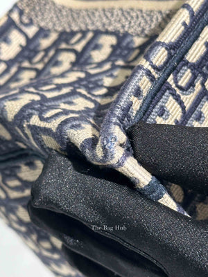 Dior Ecru/Blue Oblique Embroidery Medium Book Tote