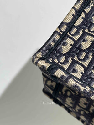 Dior Ecru/Blue Oblique Embroidery Medium Book Tote