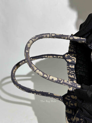 Dior Ecru/Blue Oblique Embroidery Medium Book Tote