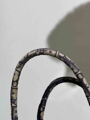 Dior Ecru/Blue Oblique Embroidery Medium Book Tote