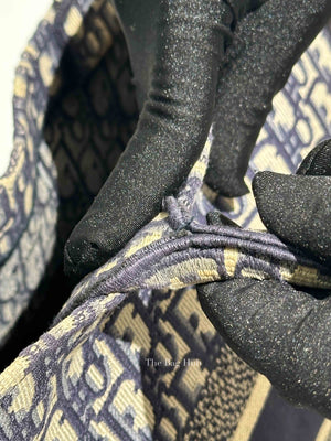 Dior Ecru/Blue Oblique Embroidery Medium Book Tote