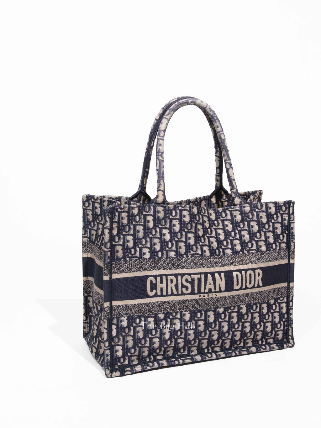 Dior Ecru/Blue Oblique Embroidery Medium Book Tote