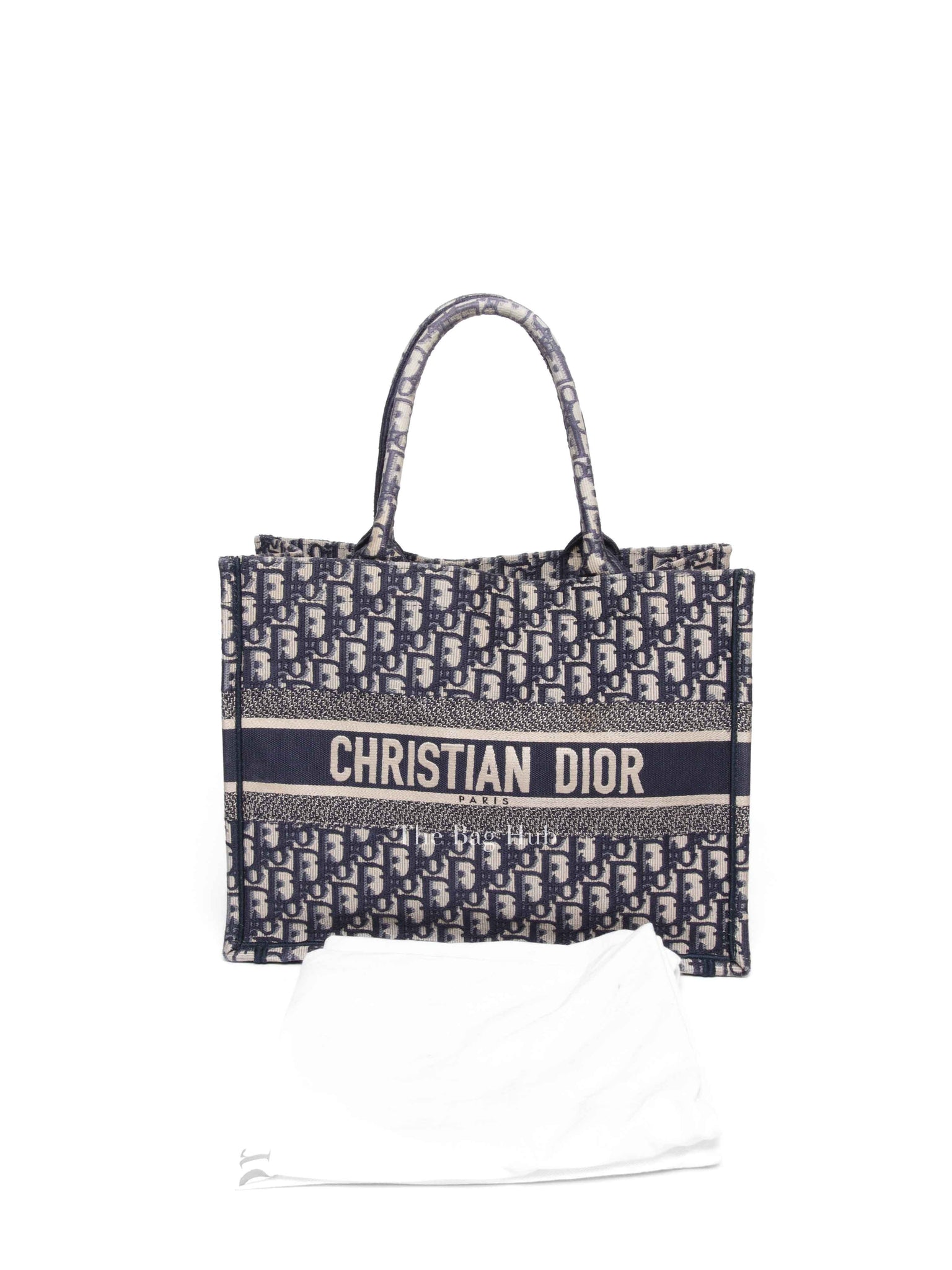Dior Ecru/Blue Oblique Embroidery Medium Book Tote