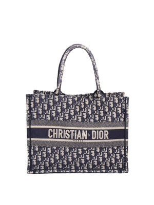 Dior Ecru/Blue Oblique Embroidery Medium Book Tote