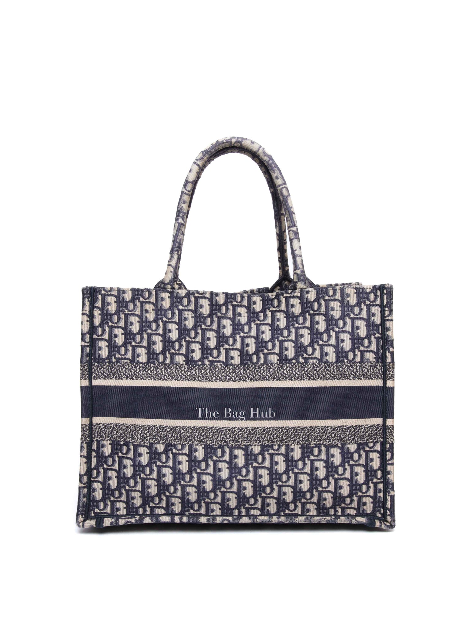 Dior Ecru/Blue Oblique Embroidery Medium Book Tote