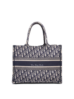 Dior Ecru/Blue Oblique Embroidery Medium Book Tote