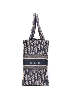 Dior Ecru/Blue Oblique Embroidery Medium Book Tote