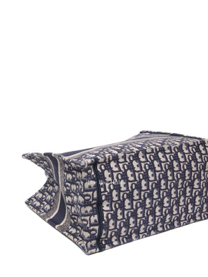 Dior Ecru/Blue Oblique Embroidery Medium Book Tote