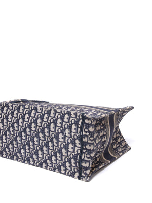 Dior Ecru/Blue Oblique Embroidery Medium Book Tote