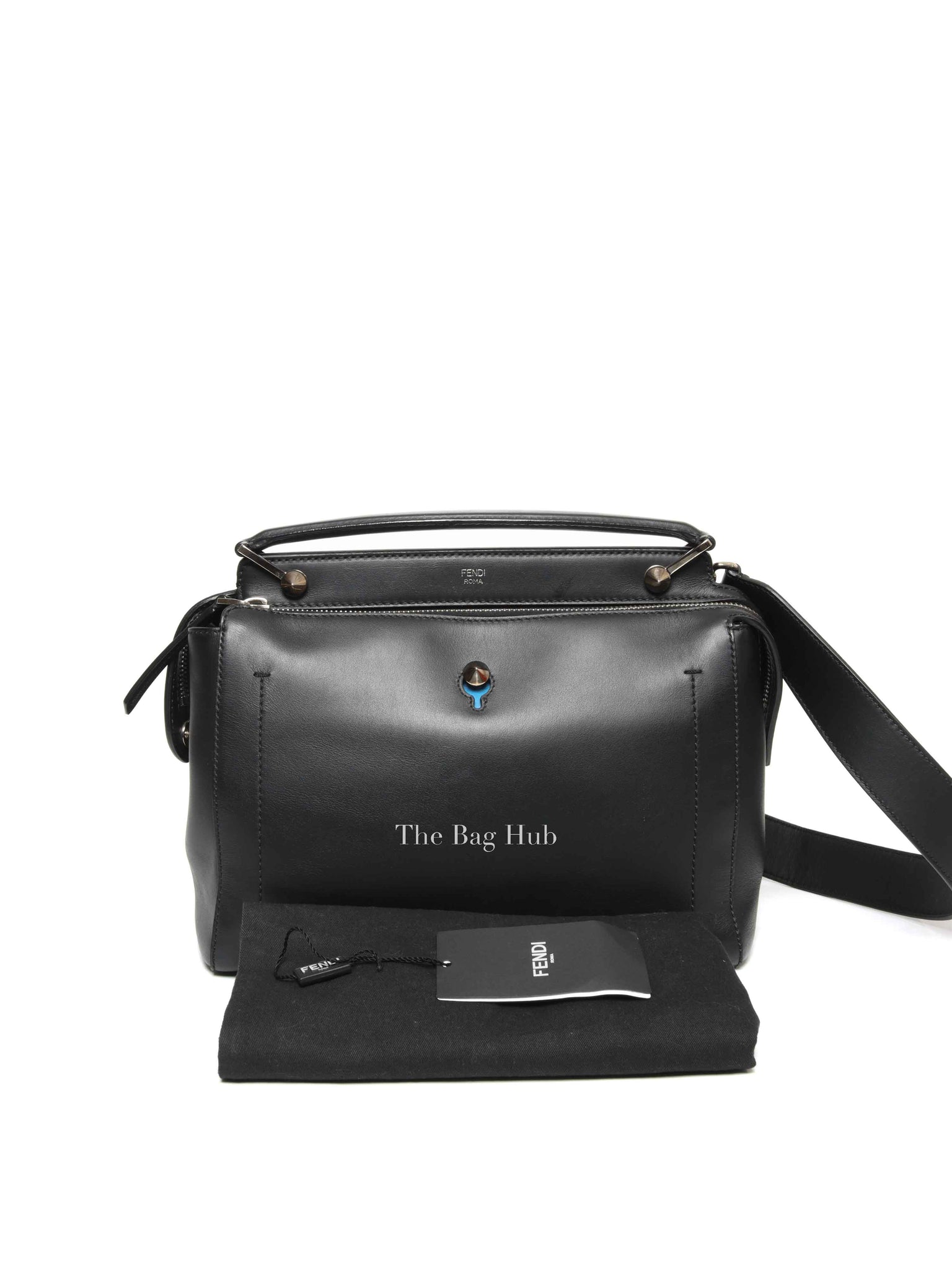 Fendi Black/Royal Blue Leather Dotcom Top Handle Bag