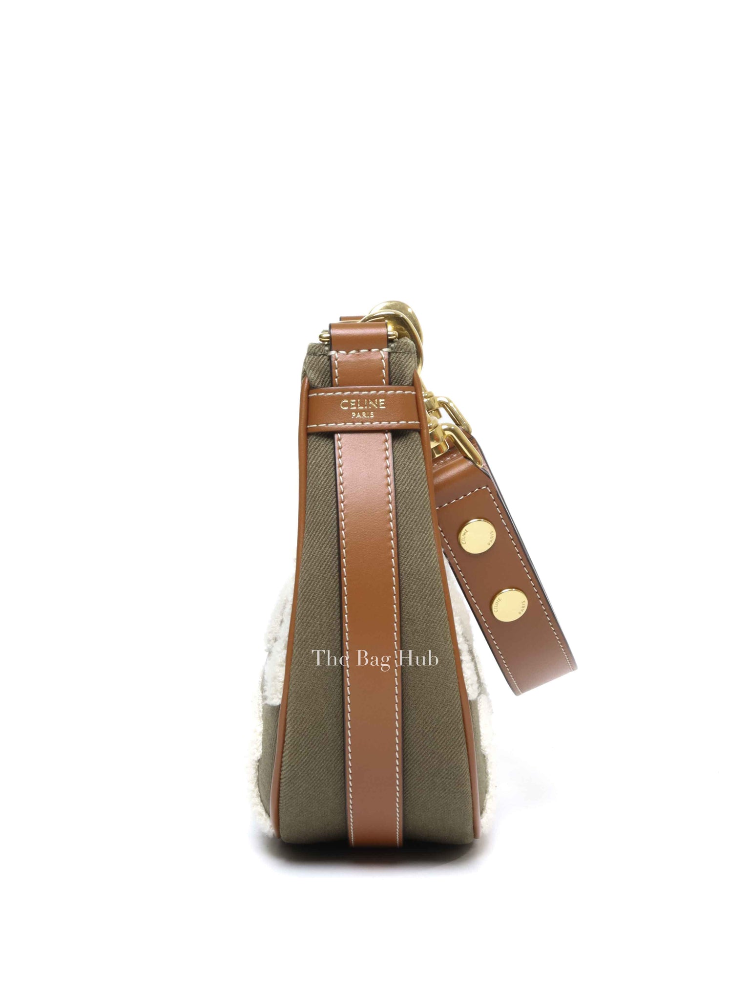 Celine Khaki/Tan Cotton/Gabardine Bouclette Embroidered Medium Strap Ava Triomphe Shoulder Bag