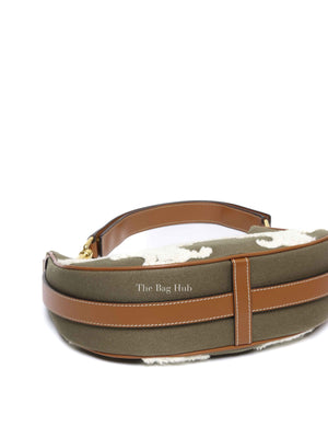 Celine Khaki/Tan Cotton/Gabardine Bouclette Embroidered Medium Strap Ava Triomphe Shoulder Bag