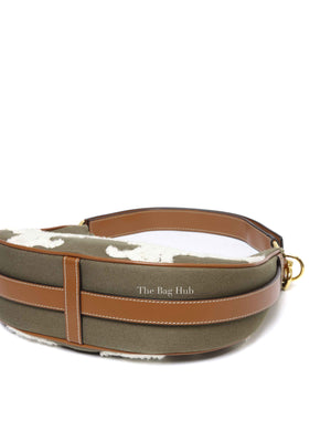 Celine Khaki/Tan Cotton/Gabardine Bouclette Embroidered Medium Strap Ava Triomphe Shoulder Bag