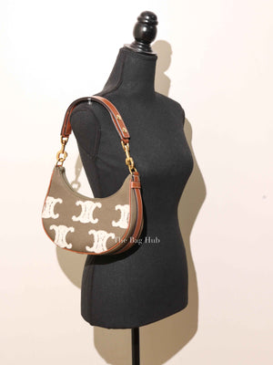 Celine Khaki/Tan Cotton/Gabardine Bouclette Embroidered Medium Strap Ava Triomphe Shoulder Bag
