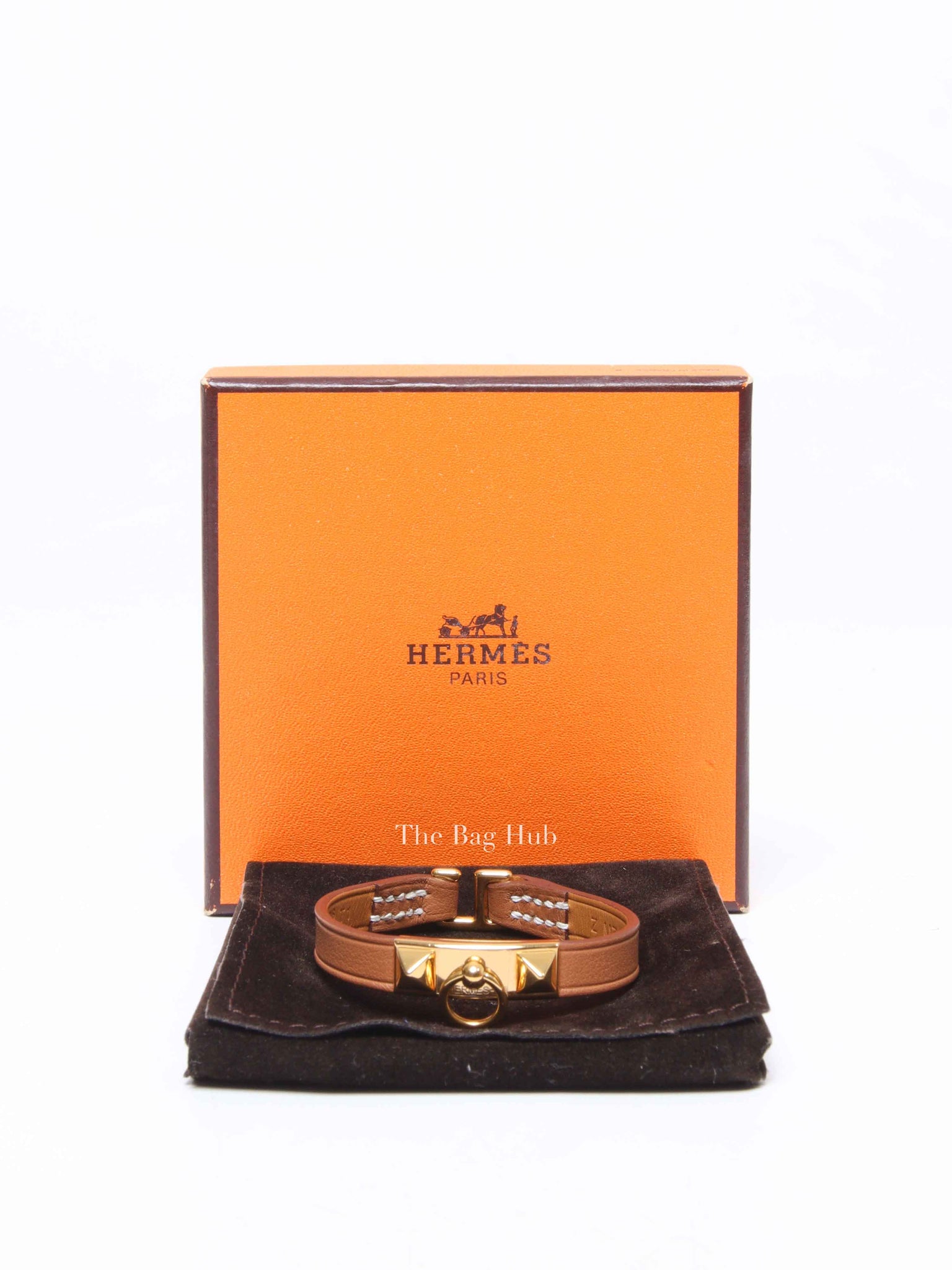 Hermes Gold Leather Gold Plated Mini Rivale Bracelet