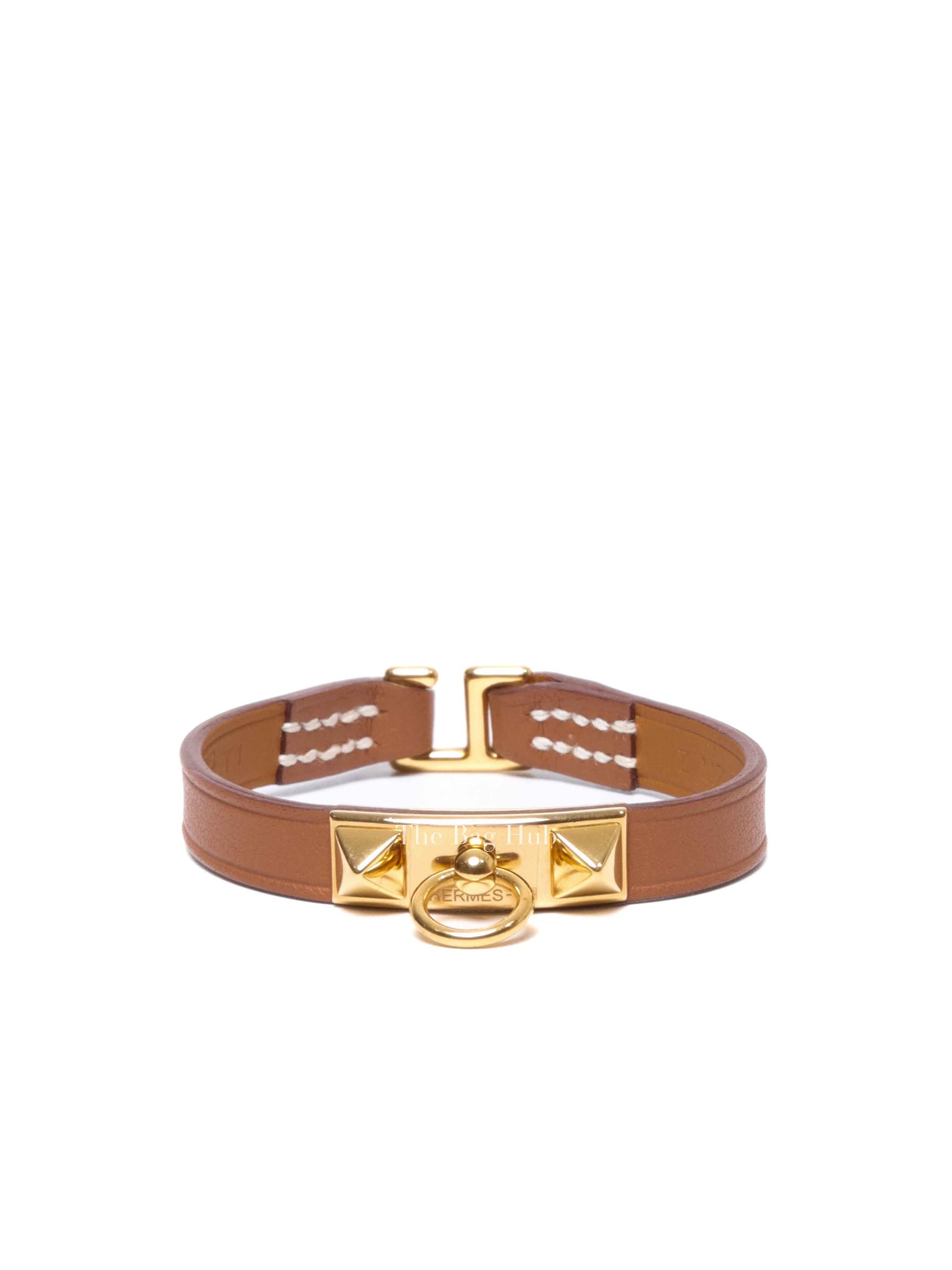 Hermes Gold Leather Gold Plated Mini Rivale Bracelet