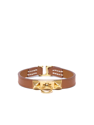 Hermes Gold Leather Gold Plated Mini Rivale Bracelet
