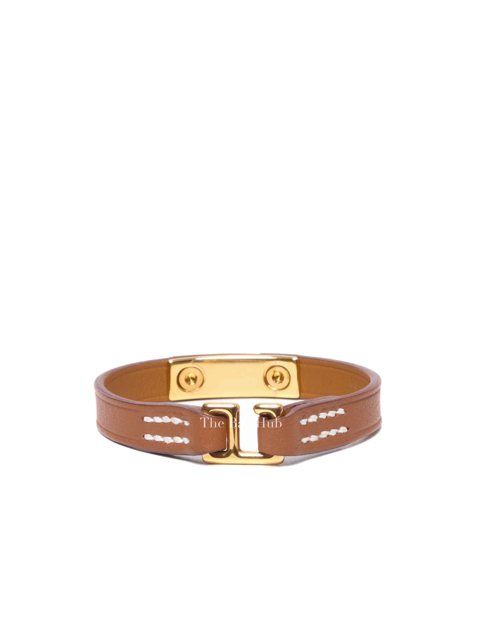 Hermes Gold Leather Gold Plated Mini Rivale Bracelet