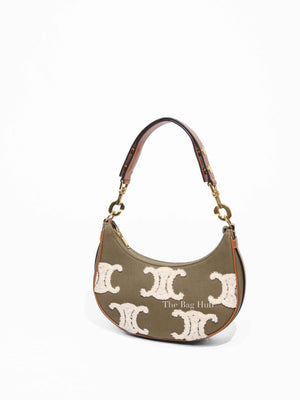 Celine Khaki/Tan Cotton/Gabardine Bouclette Embroidered Medium Strap Ava Triomphe Shoulder Bag