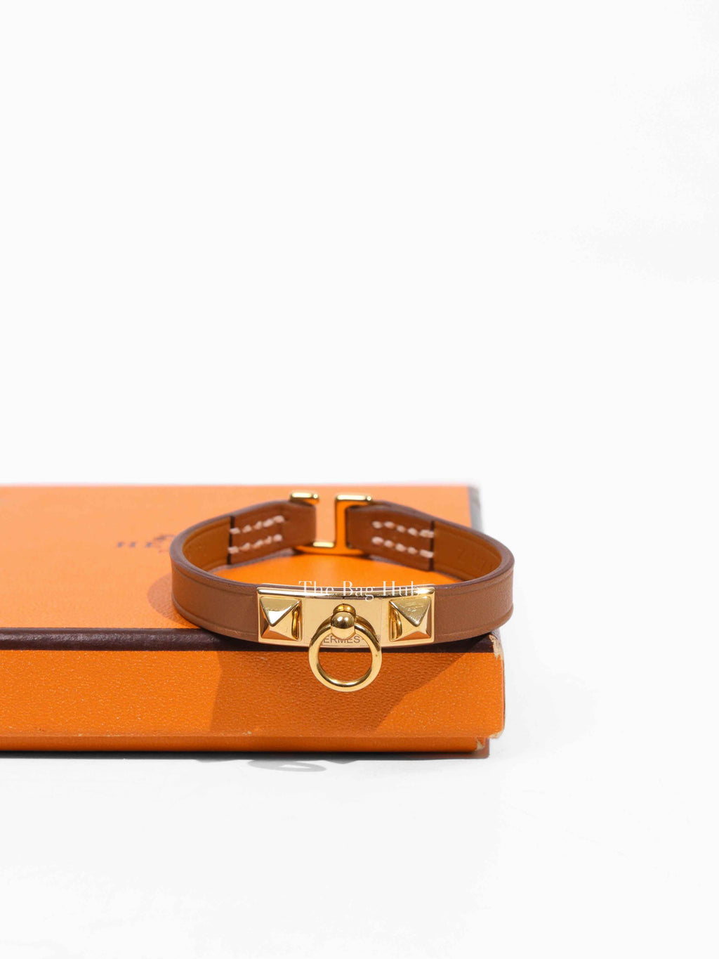 Hermes Gold Leather Gold Plated Mini Rivale Bracelet