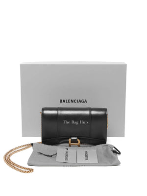 Balenciaga Black Smooth Leather Hourglass Wallet On Chain Bag