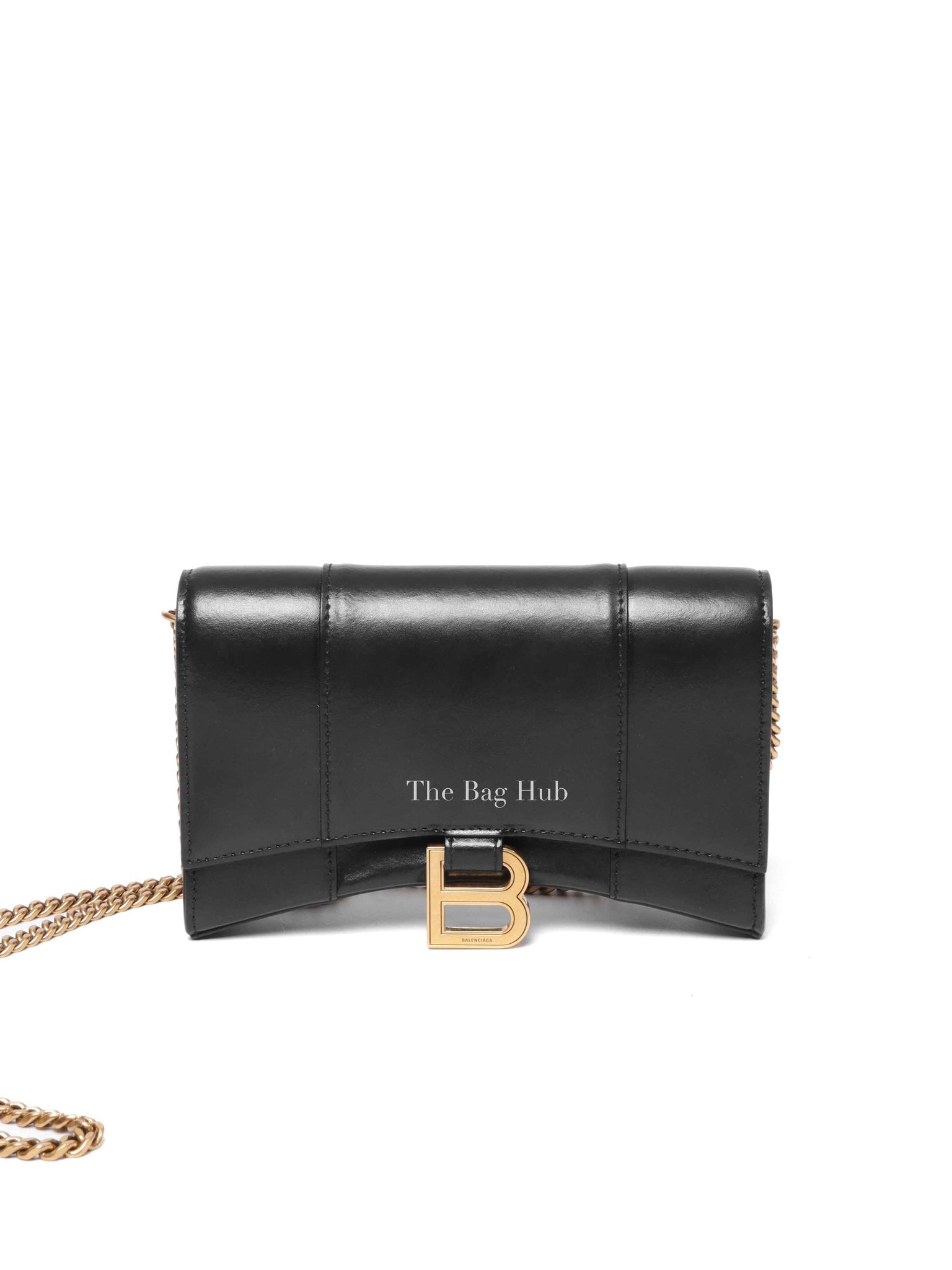 Balenciaga Black Smooth Leather Hourglass Wallet On Chain Bag