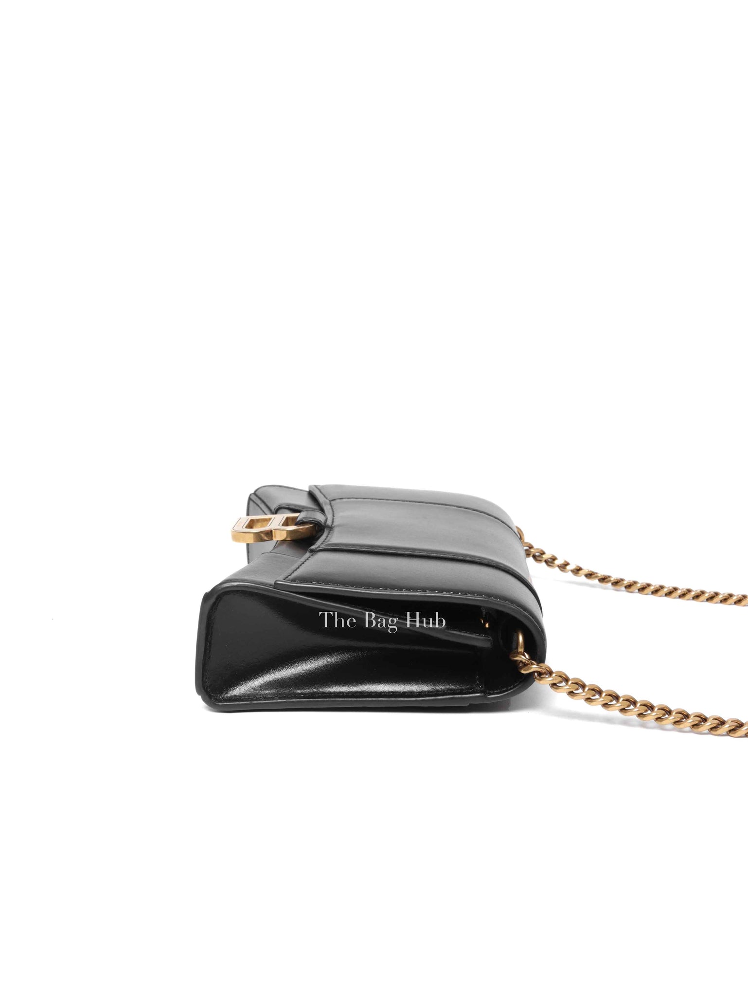 Balenciaga Black Smooth Leather Hourglass Wallet On Chain Bag