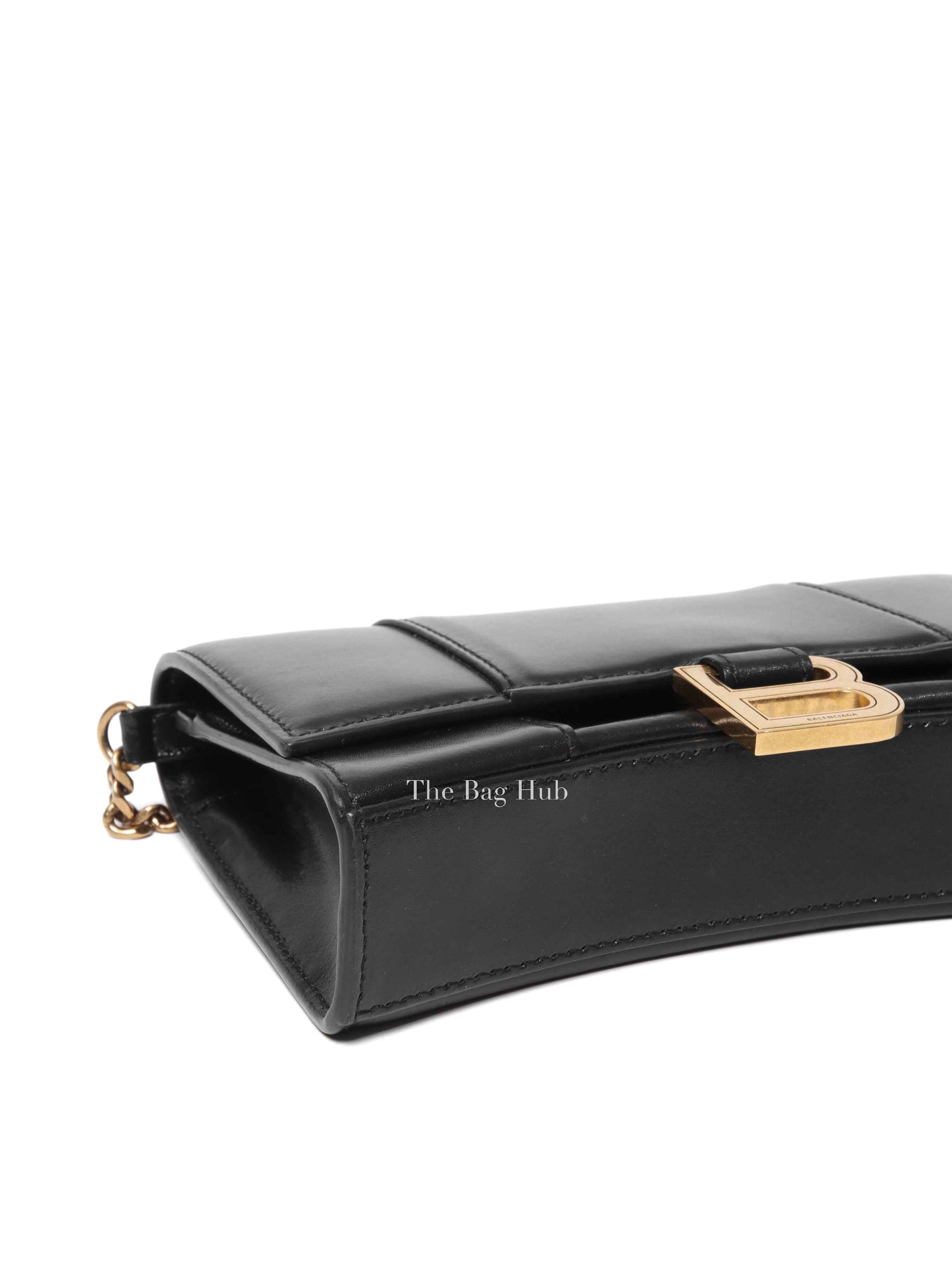 Balenciaga Black Smooth Leather Hourglass Wallet On Chain Bag