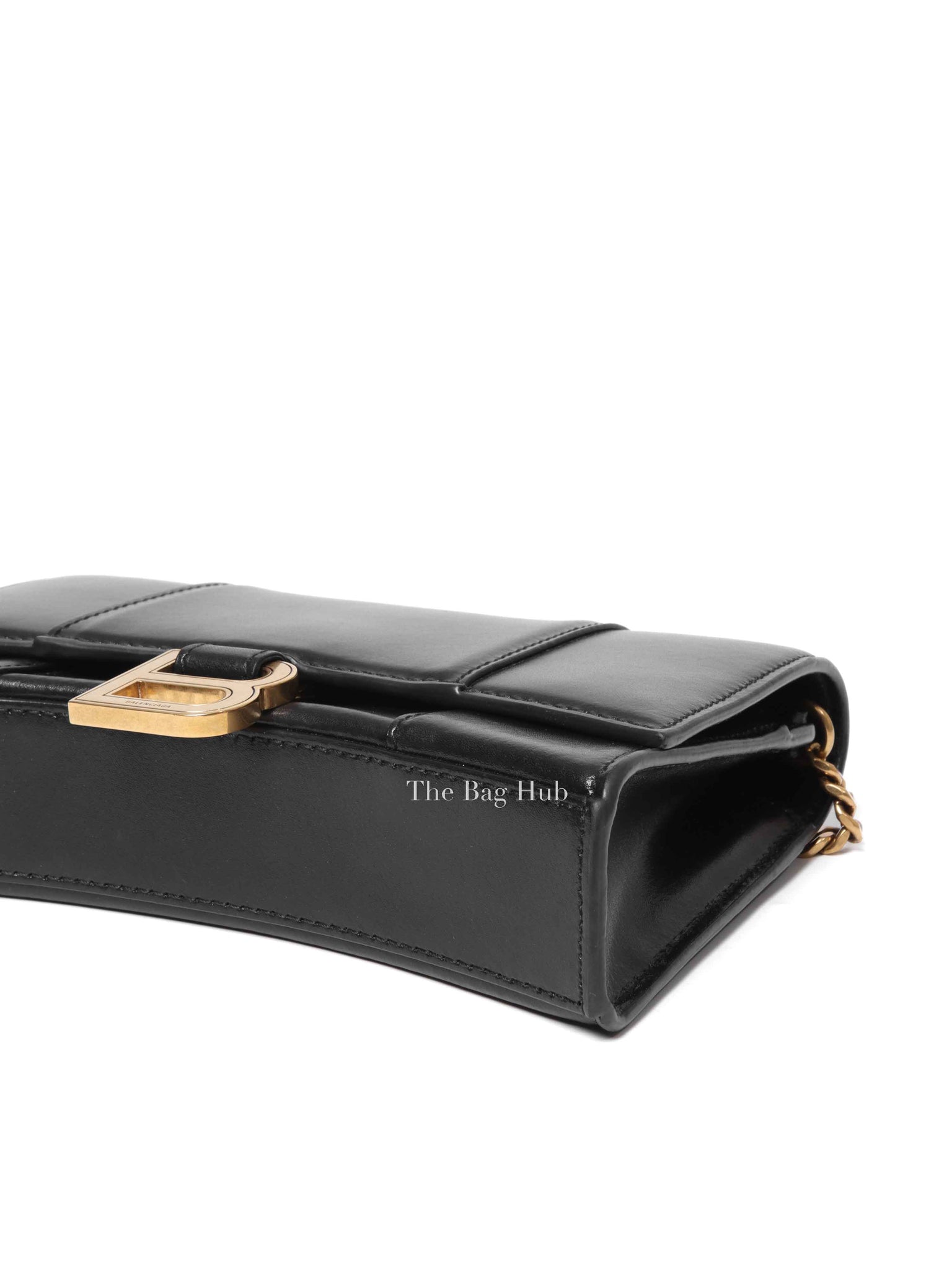 Balenciaga Black Smooth Leather Hourglass Wallet On Chain Bag