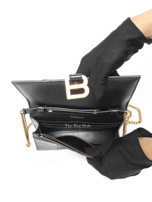 Balenciaga Black Smooth Leather Hourglass Wallet On Chain Bag