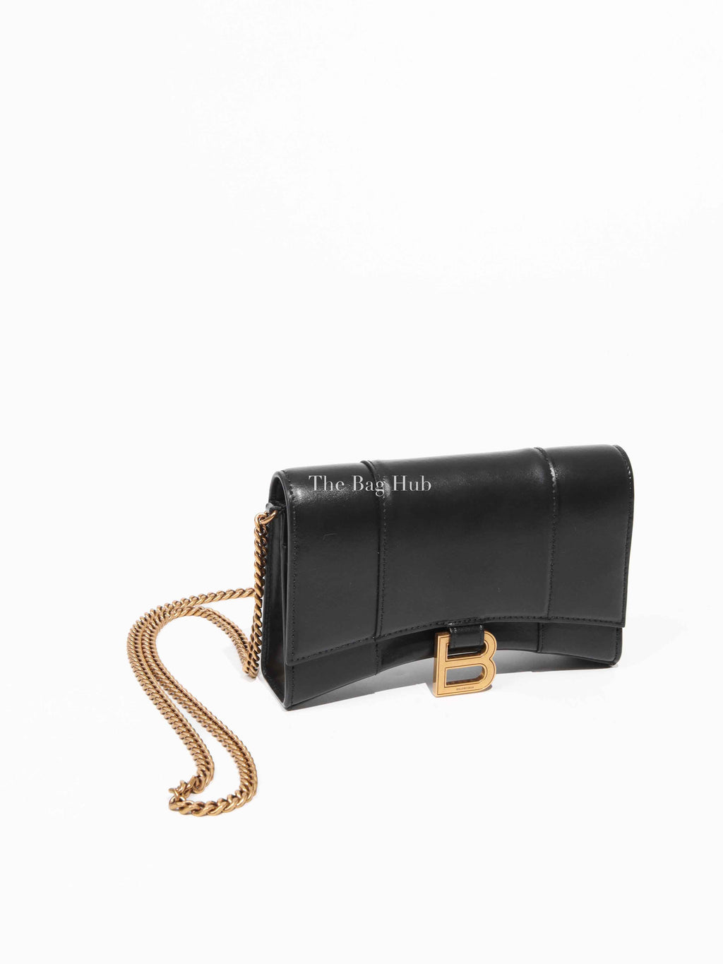 Balenciaga Black Smooth Leather Hourglass Wallet On Chain Bag