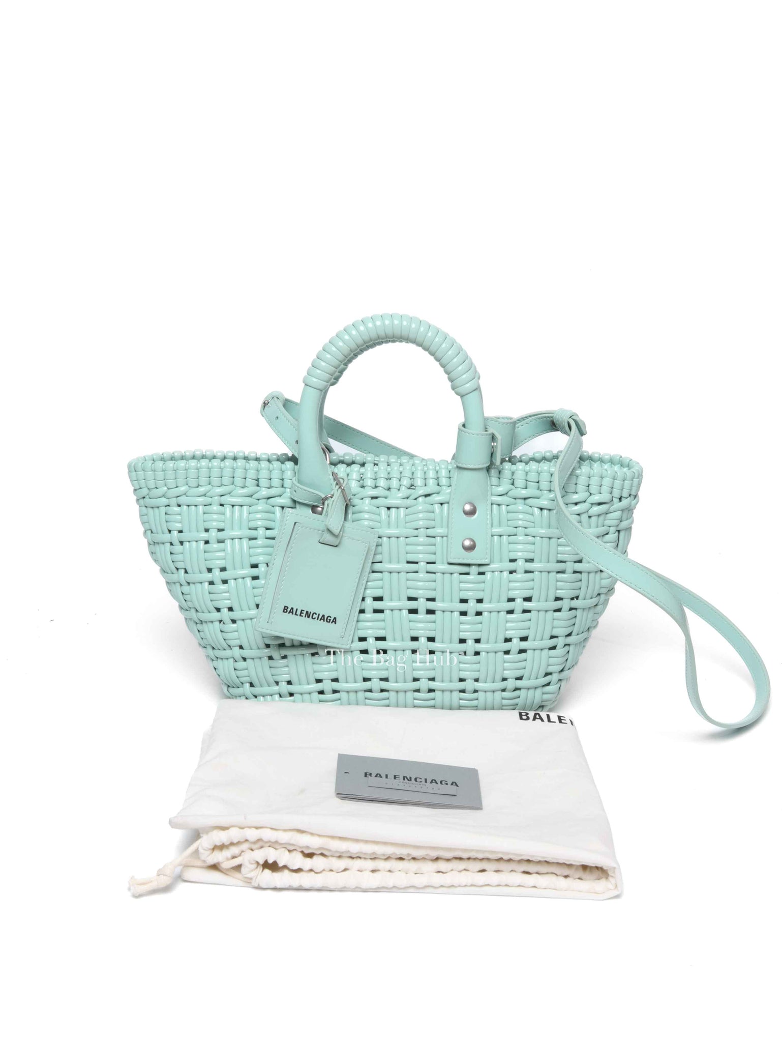 Balenciaga Light Blue Varnished Faux Calfskin Braided XS Bistro Basket