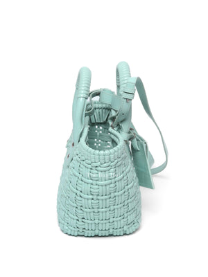 Balenciaga Light Blue Varnished Faux Calfskin Braided XS Bistro Basket