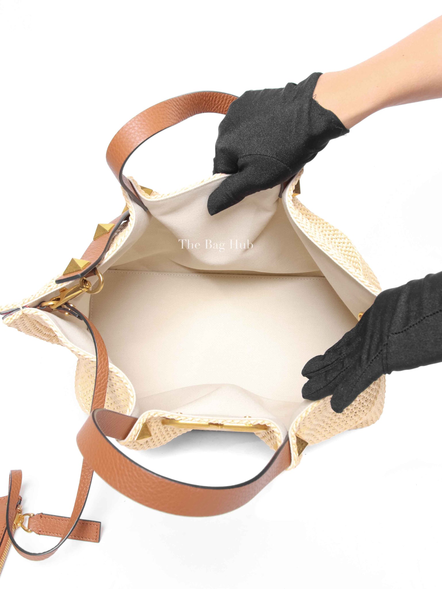 Valentino Tan/Natural Synthetic Woven Raffia and Leather Medium Summer Tote Bag