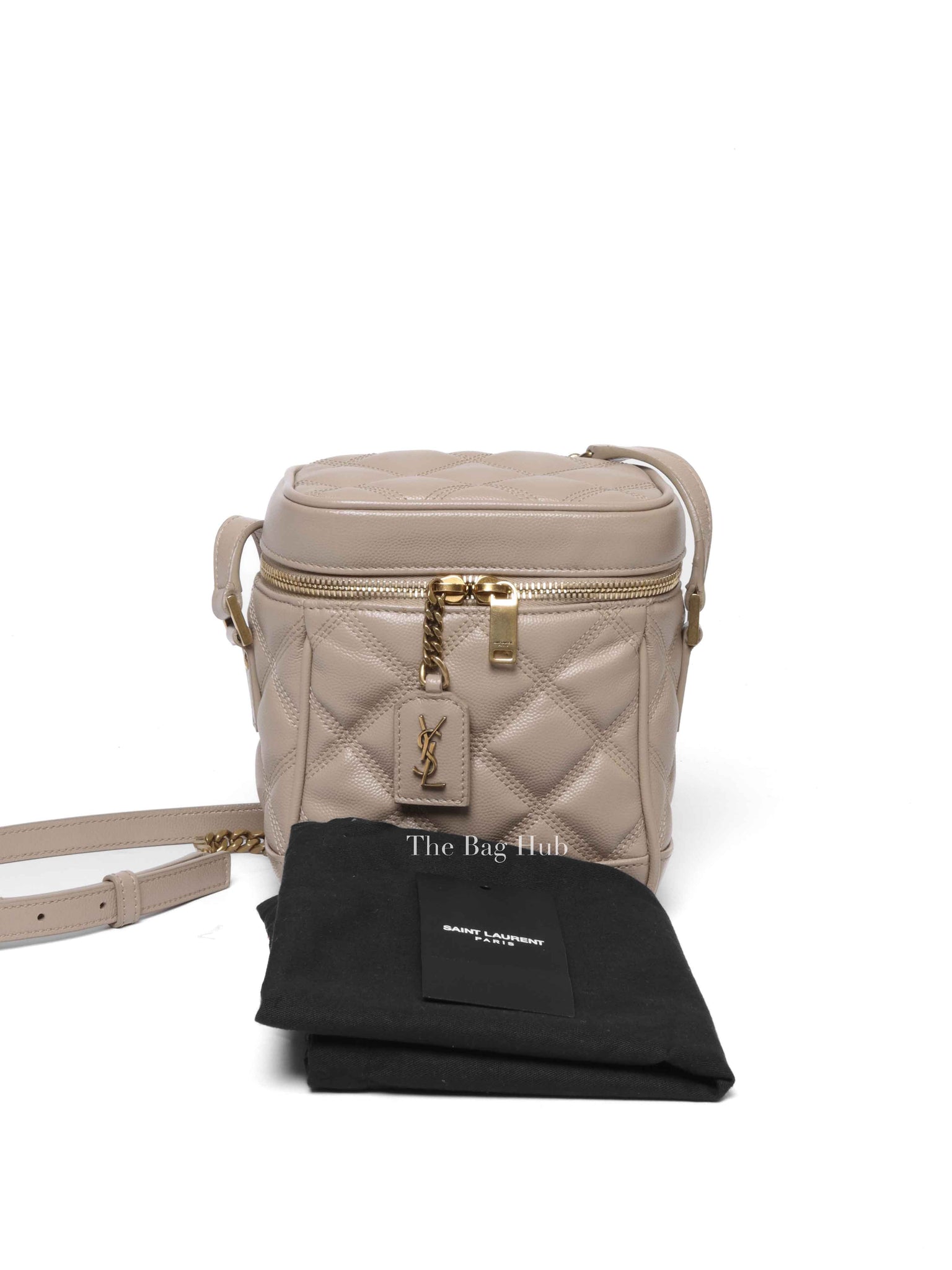 Saint Laurent Dark Beige Grain de Poudre Quilted 80's Vanity Bag