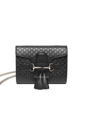 Gucci Black Leather Microguccissima Mini Emily Chain Shoulder Bag