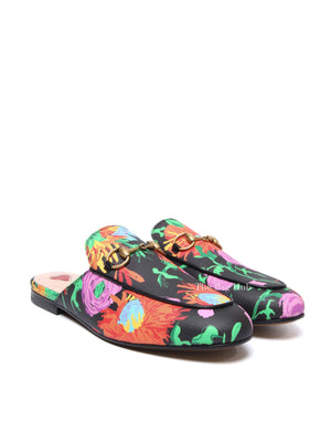 Gucci Black Floral Multicolor x Ken Scott Princetown Mules Size 35