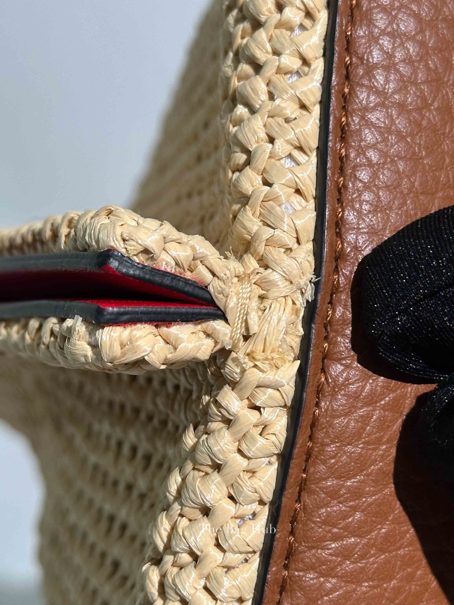 Valentino Tan/Natural Synthetic Woven Raffia and Leather Medium Summer Tote Bag
