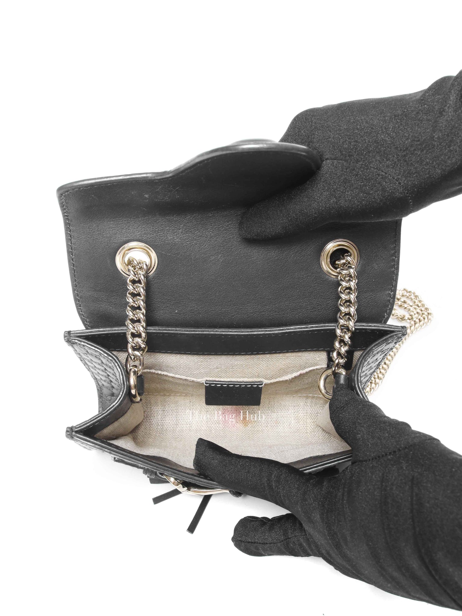 Gucci Black Leather Microguccissima Mini Emily Chain Shoulder Bag