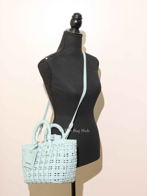 Balenciaga Light Blue Varnished Faux Calfskin Braided XS Bistro Basket