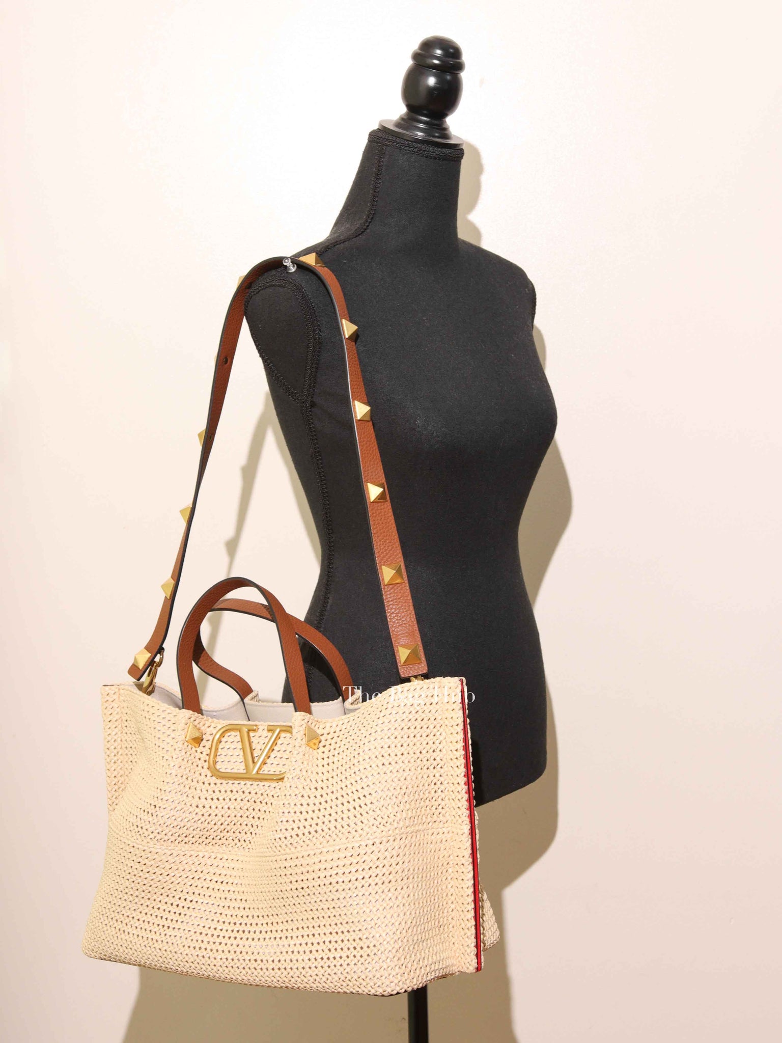 Valentino Tan/Natural Synthetic Woven Raffia and Leather Medium Summer Tote Bag