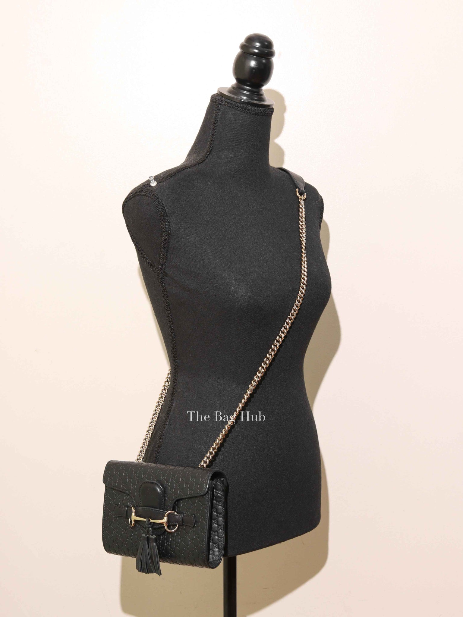 Gucci Black Leather Microguccissima Mini Emily Chain Shoulder Bag