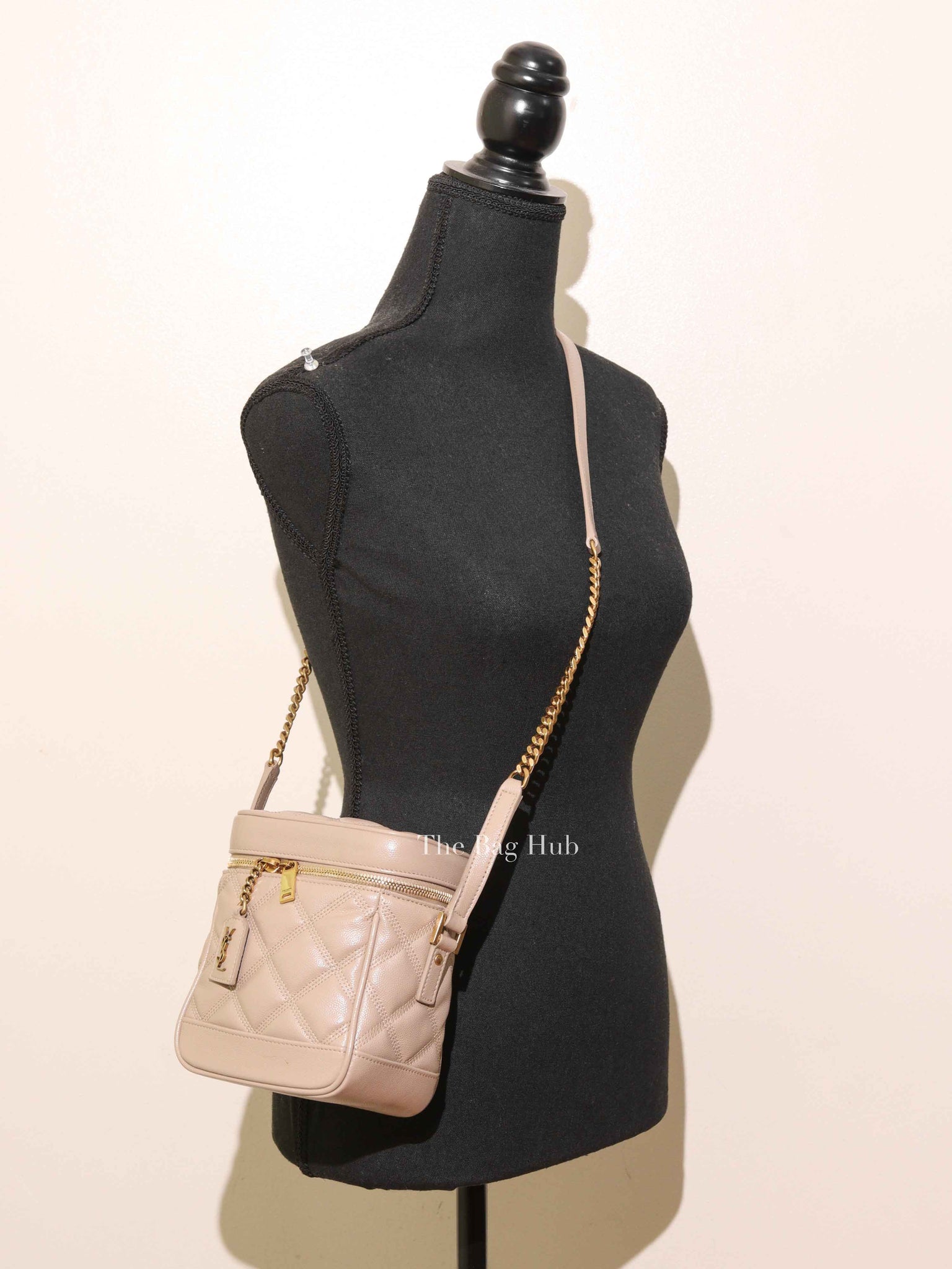 Saint Laurent Dark Beige Grain de Poudre Quilted 80's Vanity Bag