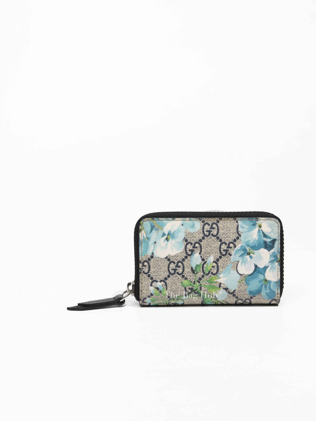 Gucci Beige/Blue Navy GG Supreme Monogram Blooms Zip Around Card Case Wallet