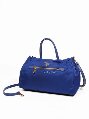 Prada Bluette Tessuto/Saffiano Triangle Plate Handbag 1BA843