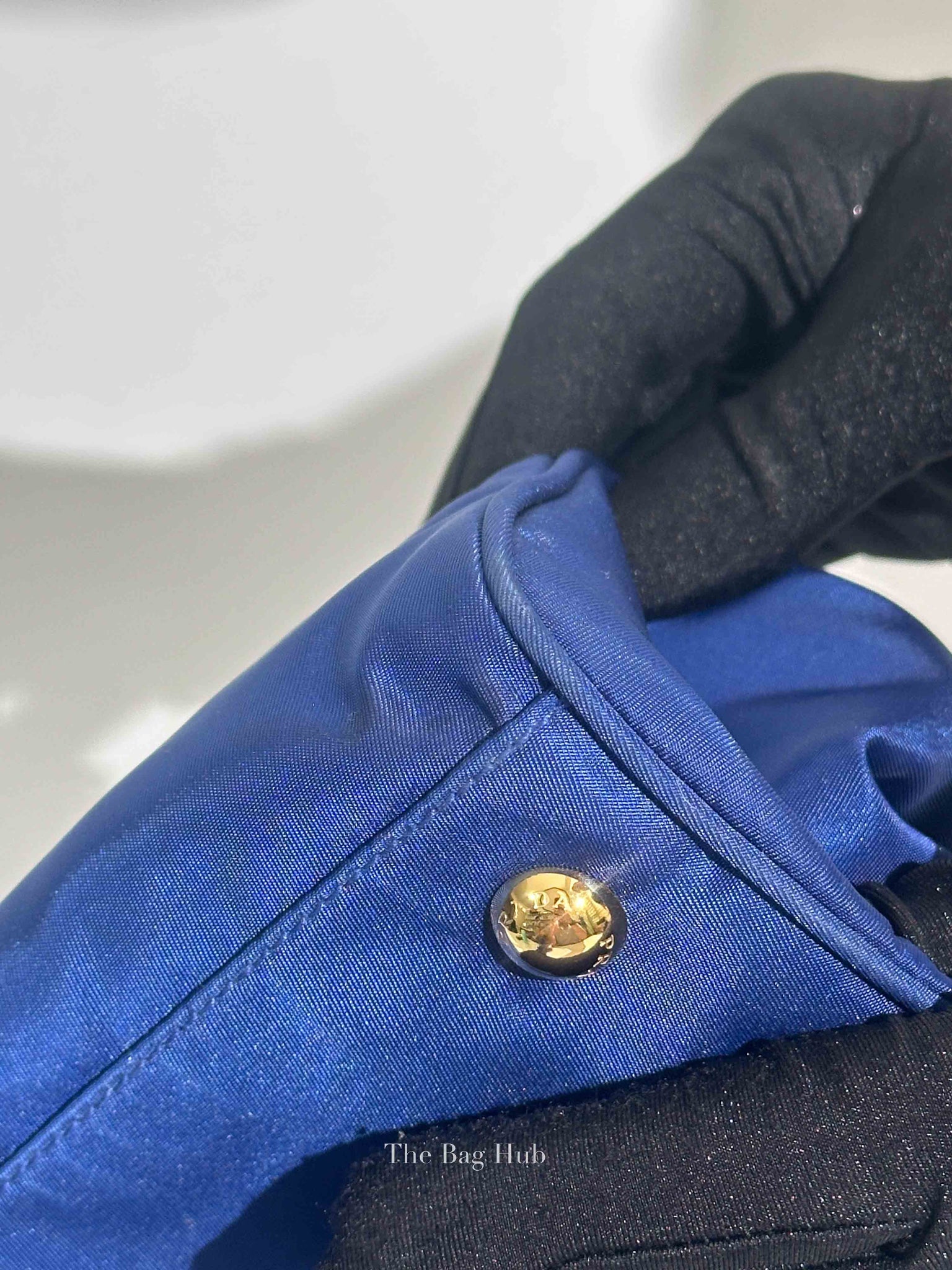 Prada Bluette Tessuto/Saffiano Triangle Plate Handbag 1BA843