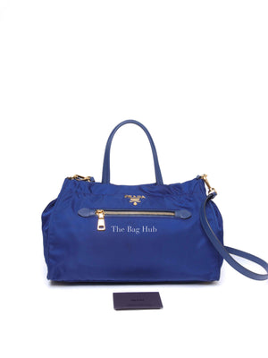 Prada Bluette Tessuto/Saffiano Triangle Plate Handbag 1BA843