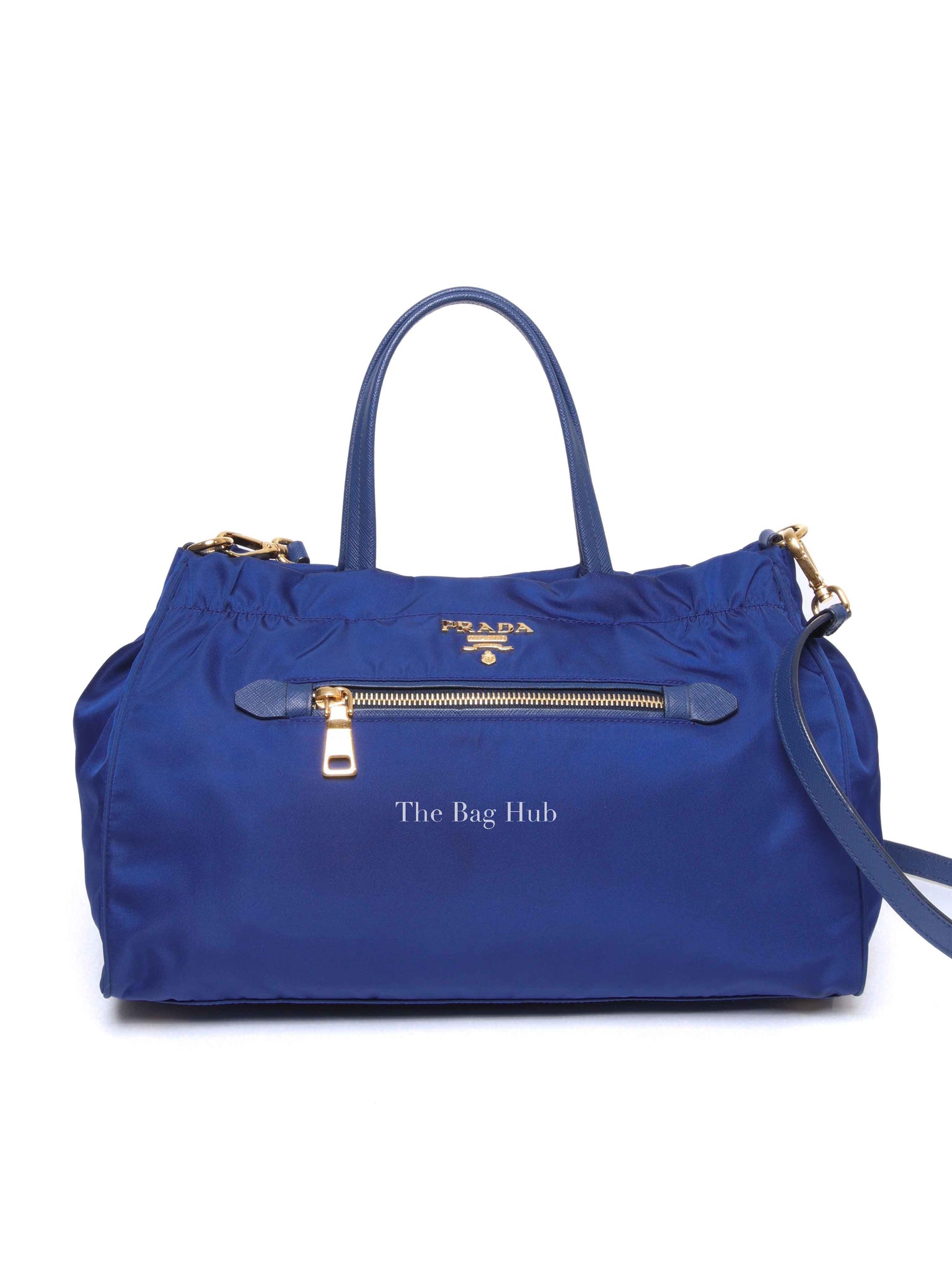 Prada Bluette Tessuto/Saffiano Triangle Plate Handbag 1BA843