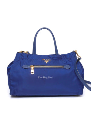 Prada Bluette Tessuto/Saffiano Triangle Plate Handbag 1BA843