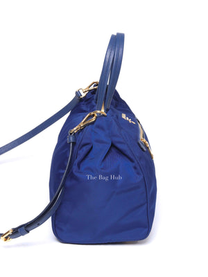 Prada Bluette Tessuto/Saffiano Triangle Plate Handbag 1BA843